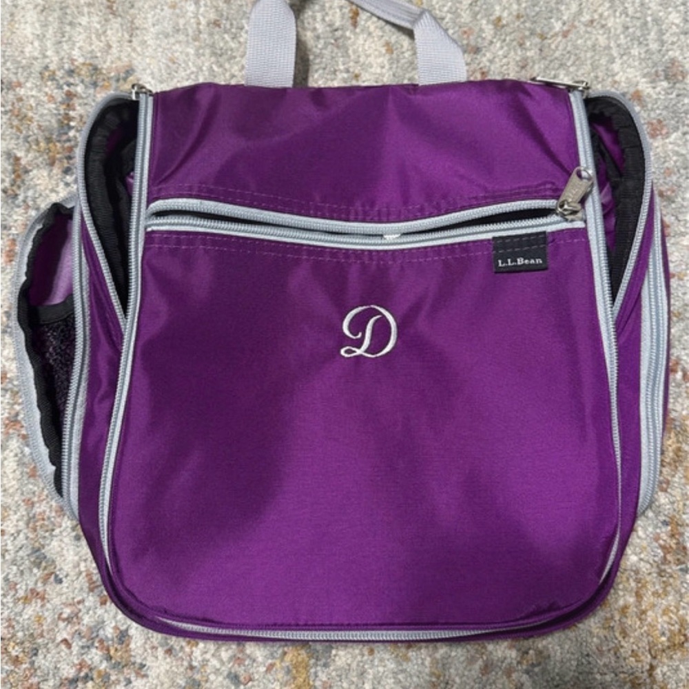 L.L. Bean Purple Monogrammed Cosmetic Bag with Gray Trim